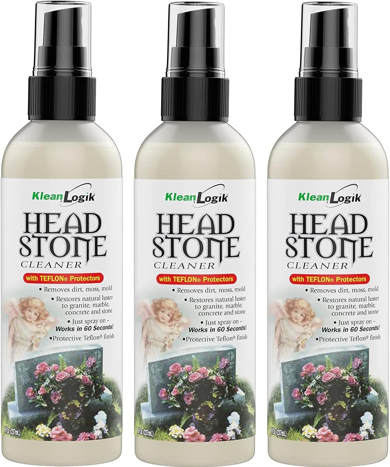 KleanLogik Headstone Cleaner For Graves & Memorials, Tombstone Cleaner Solution Removes Dirt & Plant Growth To Restore Natural Luster To Granite, Marble, Slate, Concrete, Limestone & Stone, 8 Fl Oz