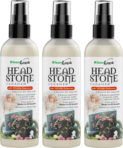 KleanLogik Headstone Cleaner For Graves & Memorials, Tombstone Cleaner Solution Removes Dirt & Plant Growth To Restore Natural Luster To Granite, Marble, Slate, Concrete, Limestone & Stone, 8 Fl Oz