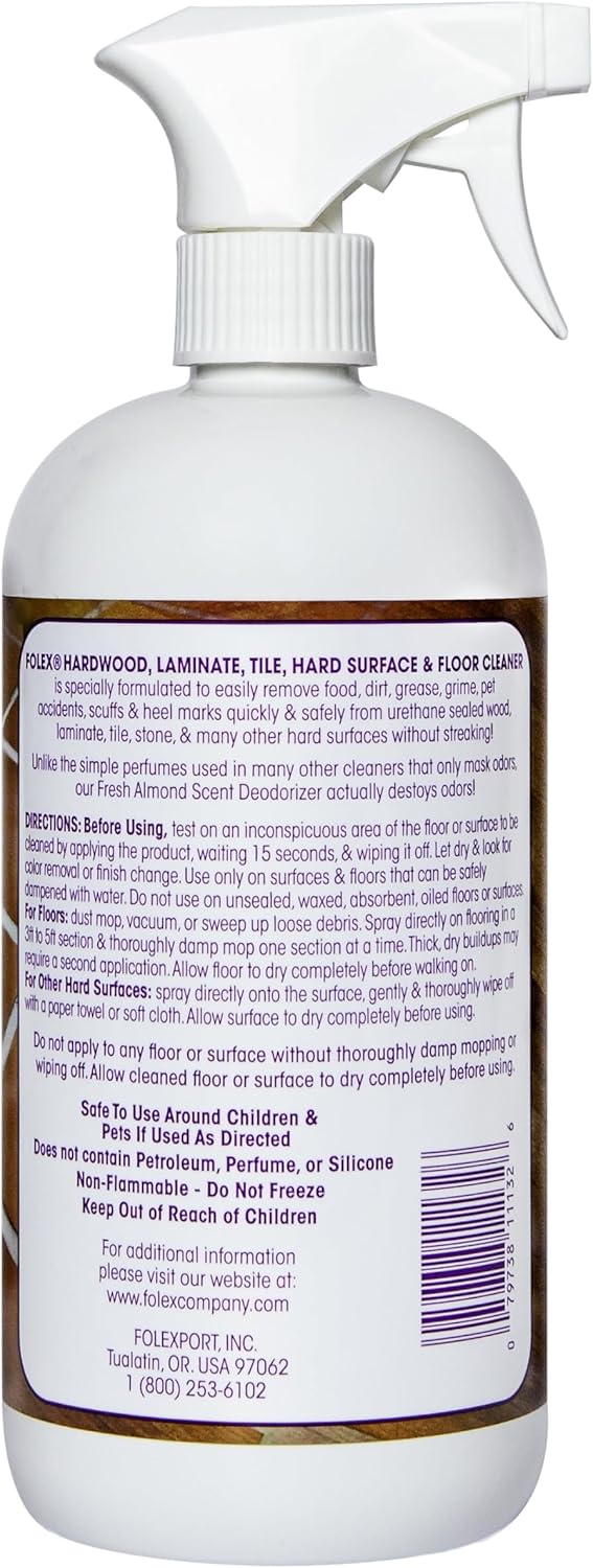 FOLEX Hardwood, Laminate, Tile and Hard Surface Floor Cleaner 32oz Fresh Almond Scent Residue Free and Streak Free Formula for Sealed Wood, Engineered Floors and Ceramic Tile