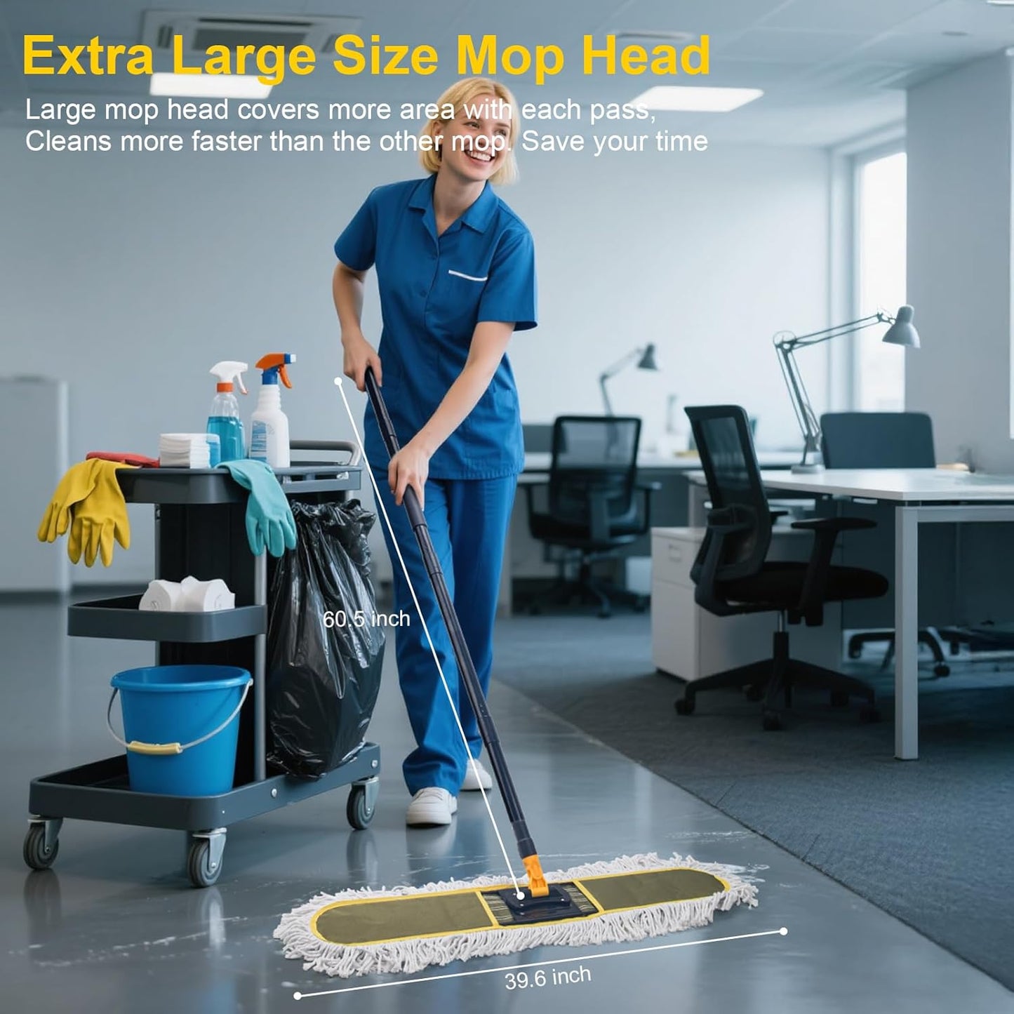 24" Commercial Dust Mops for Floor Cleaning with 2 Replacement Mop Pads, Heavy Duty Large Dust Mop for Hardwood Floors, Industrial Wet Dry Floor Duster for Office Garage Warehouse Factory Mall