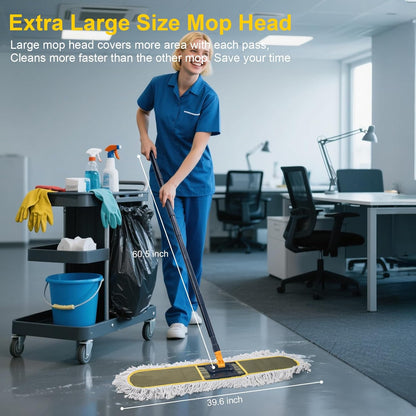 24" Commercial Dust Mops for Floor Cleaning with 2 Replacement Mop Pads, Heavy Duty Large Dust Mop for Hardwood Floors, Industrial Wet Dry Floor Duster for Office Garage Warehouse Factory Mall
