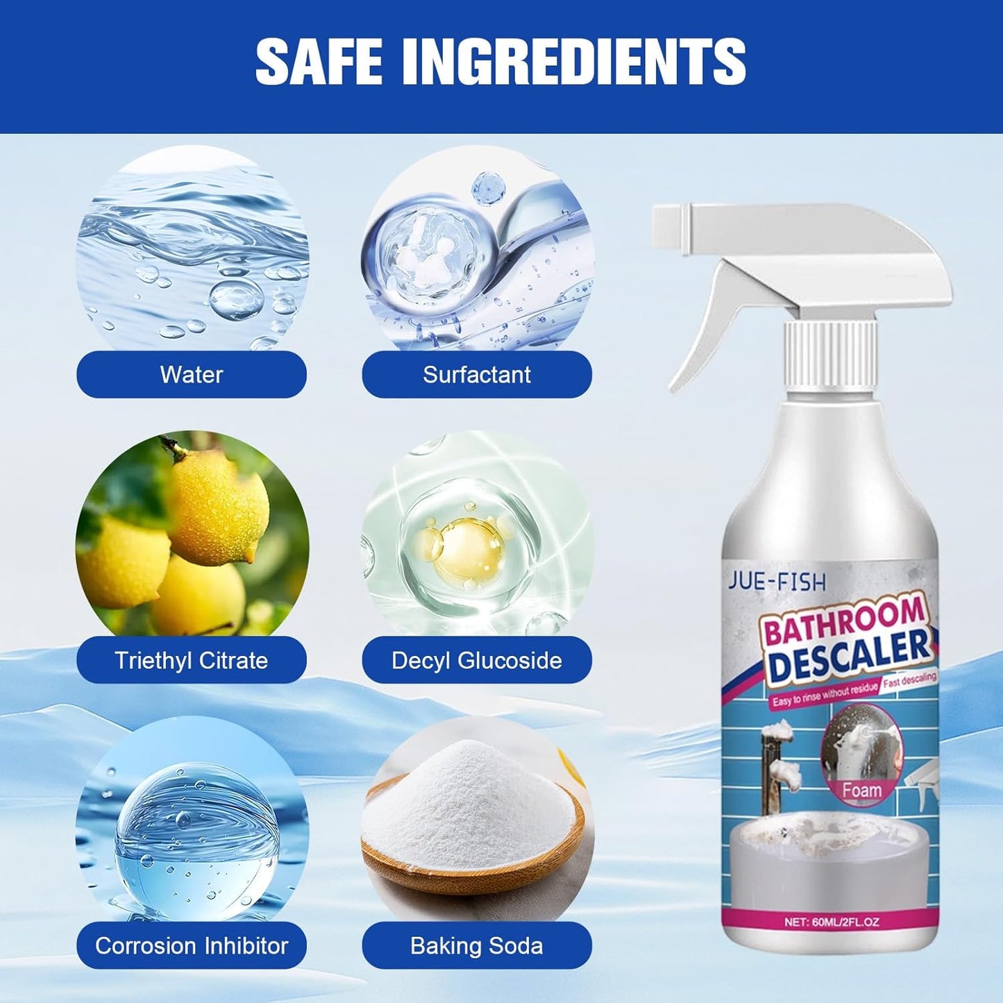 Compensai 2Pcs Stubborn Stains Cleaner,Limescale Cleaner,Bathroom Foam Cleaner Spray,Bathroom Descaler Cleaner,All-Purpose Bathrooms Descaler Foam Spray