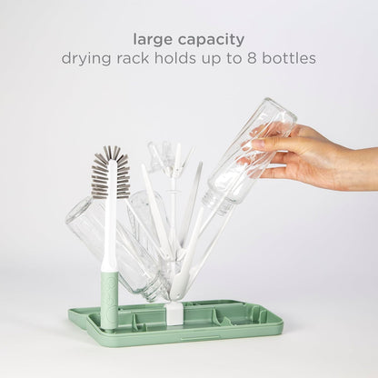 Ubbi On-the-Go Drying Rack and Brush Set, Includes Travel Case and Bottle Brush for Compact Storage, Holds Up To 8 Bottles, Baby Travel Accessories, Gray