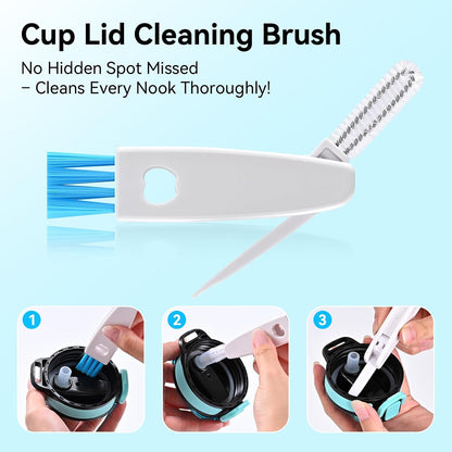 SLUXKE Bottle Brush Set with Straw Cleaner Brush and 3 in 1 Cup Lid Cleaning Brush, Bottle Brush Cleaner with Long Handle for Cleaning Cup, Water Bottles, Tumblers, Baby Bottles