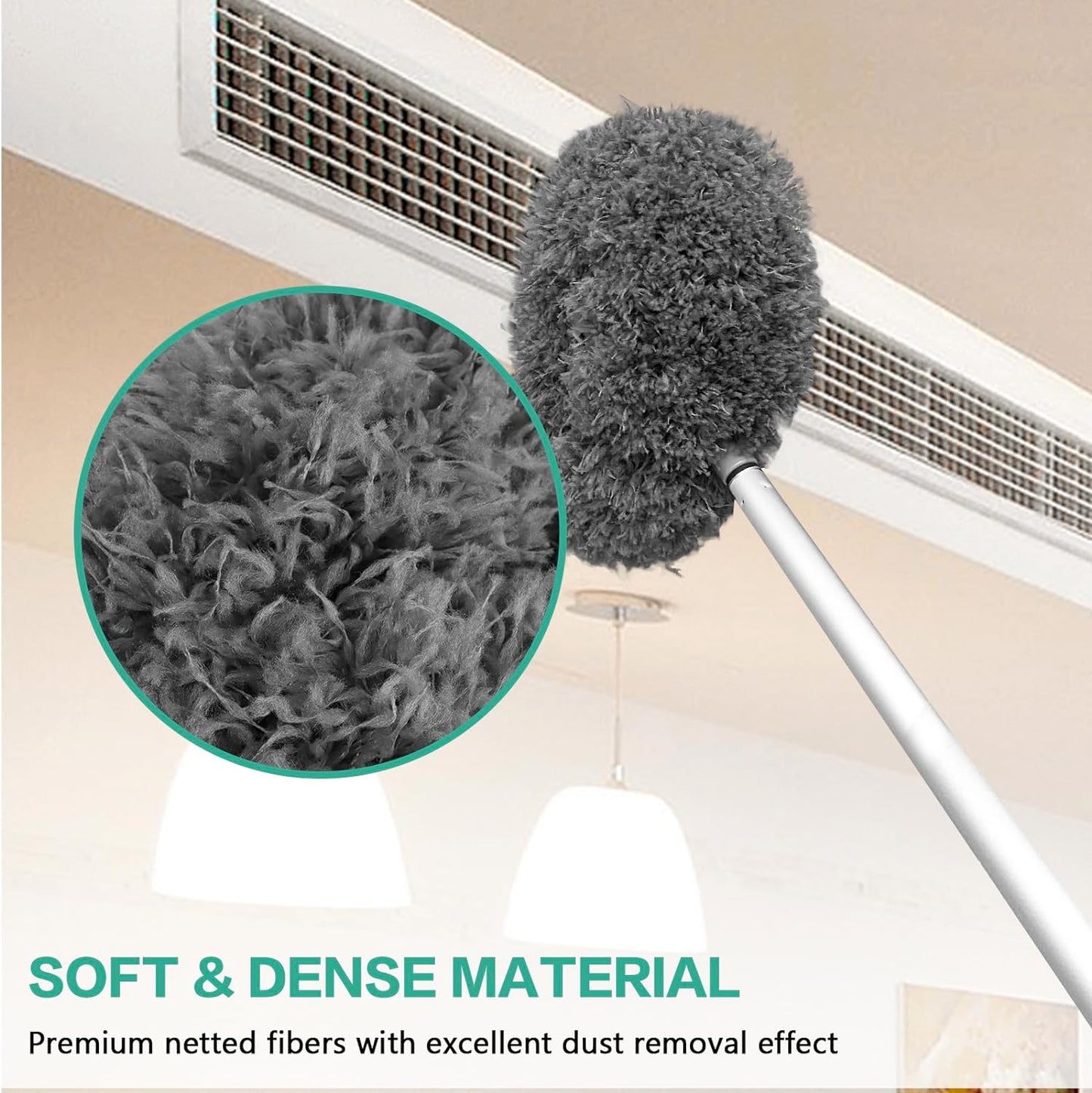 Ceiling Fan Cleaner Duster Reusable Microfiber Ceiling Fan Blade Cleaner Removable Duster with Extension Pole Adjusts 13 to 49.7 Inch for Cleaning Walls Bookshelves Furniture Door Window Top (Blue)