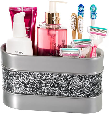 Creative Scents Crackled Glass Toilet Brush with Holder - Silver Toilet Bowl Cleaner Brush and Holder - Good Grip, Deep Cleaning, Decorative Design Compact Toilet Bowl Scrubber