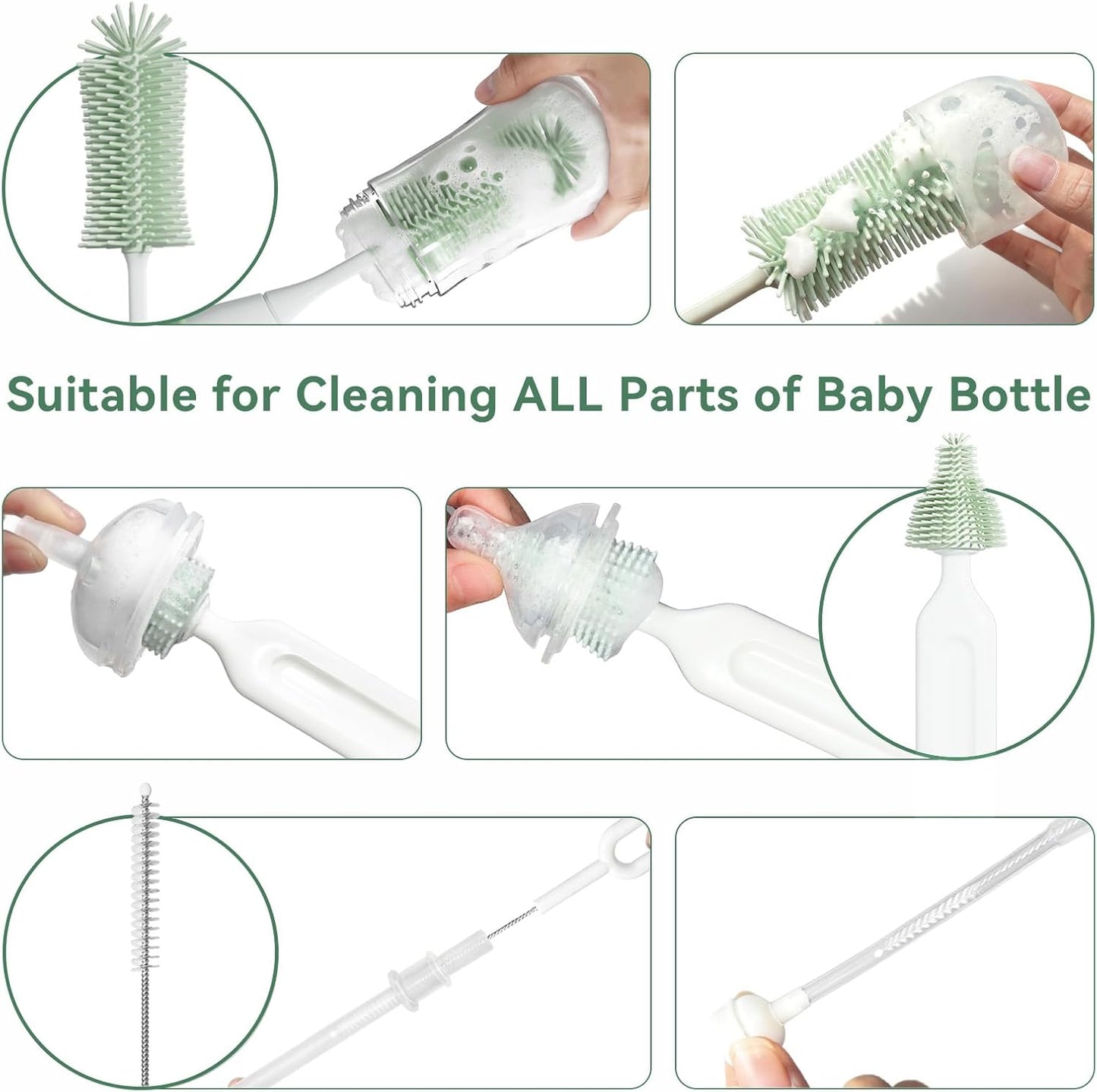 Baby Bottle Brush Set, Innovative Efficient Press-to-Spin Brush Cleaner - Includes Silicone Bottle Brush, Nipple Brush, Straw Cleaner - Spinning Generates Rich Foam for Deep Cleaning, Blue