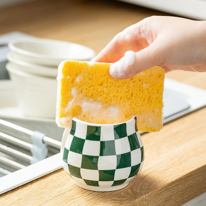 Zoeeker Sponge Holder for Kitchen Sink, Ceramic Dish Sponge Dish Rack Scrubby Caddy Kitchen Organizer Cute Sink Caddy Organizer, Farmhouse Decor, Speckled Glaze