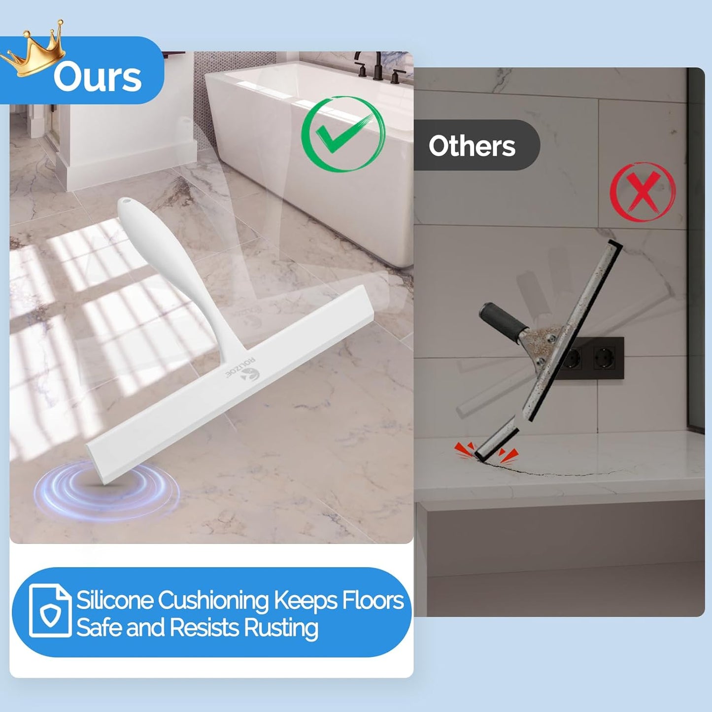 Shower Squeegee for Shower Doors with Bold Handle, 11" Anti-Rust Silicone Shower Squeegee for Shower Glass Door with Stainless Steel Inner Frame, Ergonomics All-Purpose Window Squeegee-Black