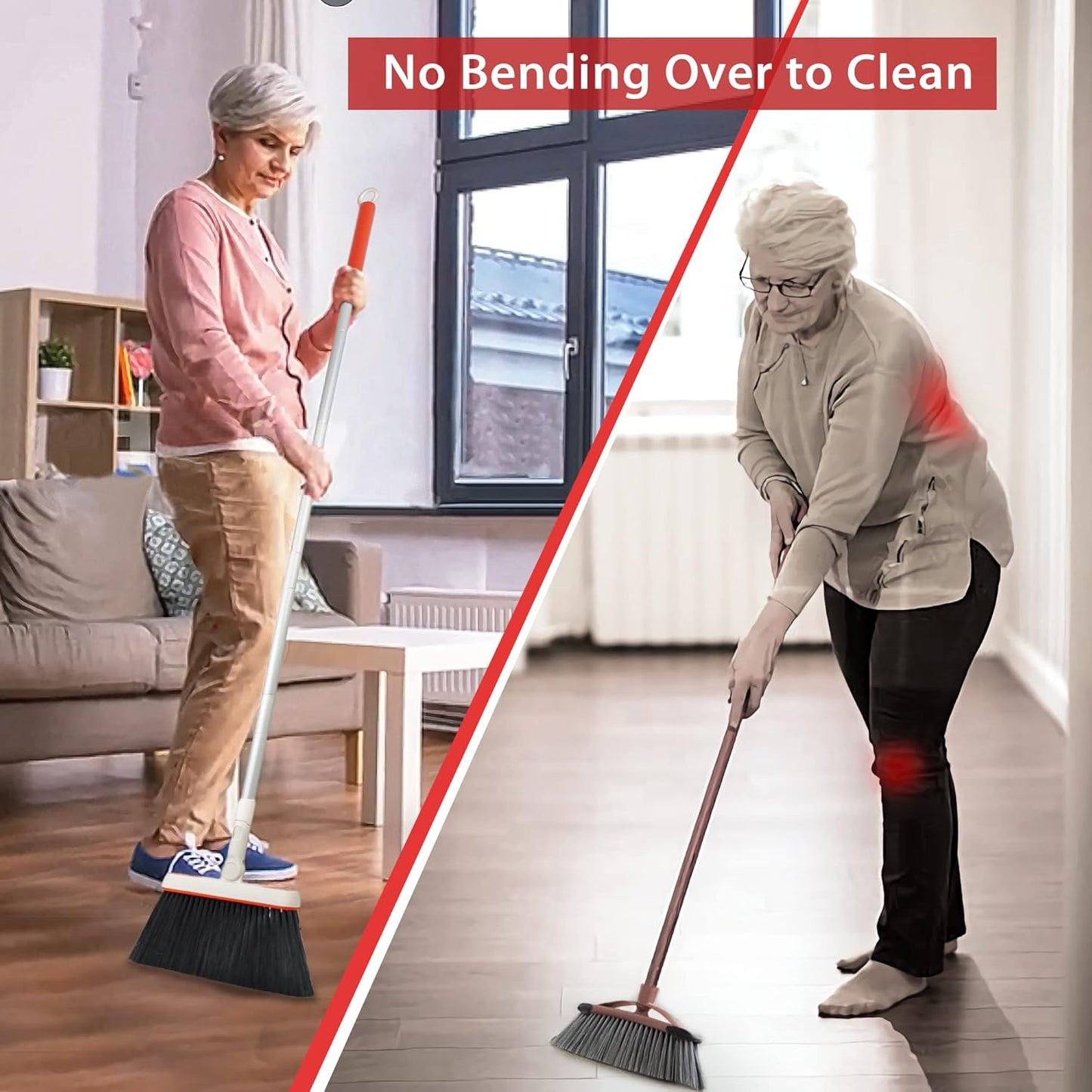 JEHONN Broom and Dustpan Set for Home, 54 Inches Long Handle Lightweight 180 Degree Rotating Indoor Upright Standing Dust Pan with Comb Teeth, Store Sweep Set for Room Kitchen Lobby Office
