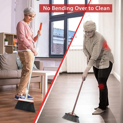 JEHONN Broom and Dustpan Set for Home, 54 Inches Long Handle Lightweight 180 Degree Rotating Indoor Upright Standing Dust Pan with Comb Teeth, Store Sweep Set for Room Kitchen Lobby Office