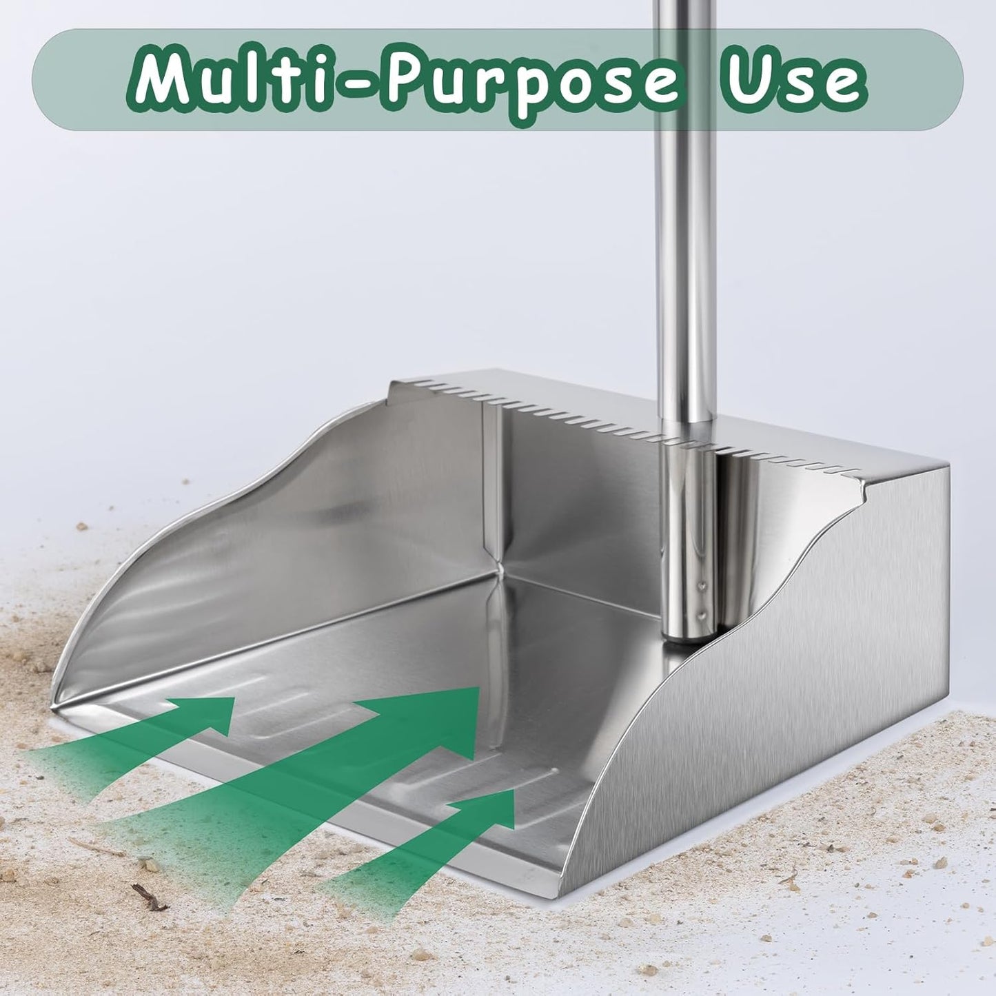 Metal Broom with Dustpan Combo Set-Long Handle Broom with Dustpan,Heavy Duty Standing Dust Pan & Soft Bristles Brooms,Indoor Outdoor Dust Pan Brooms for Home Office Lobby Floor