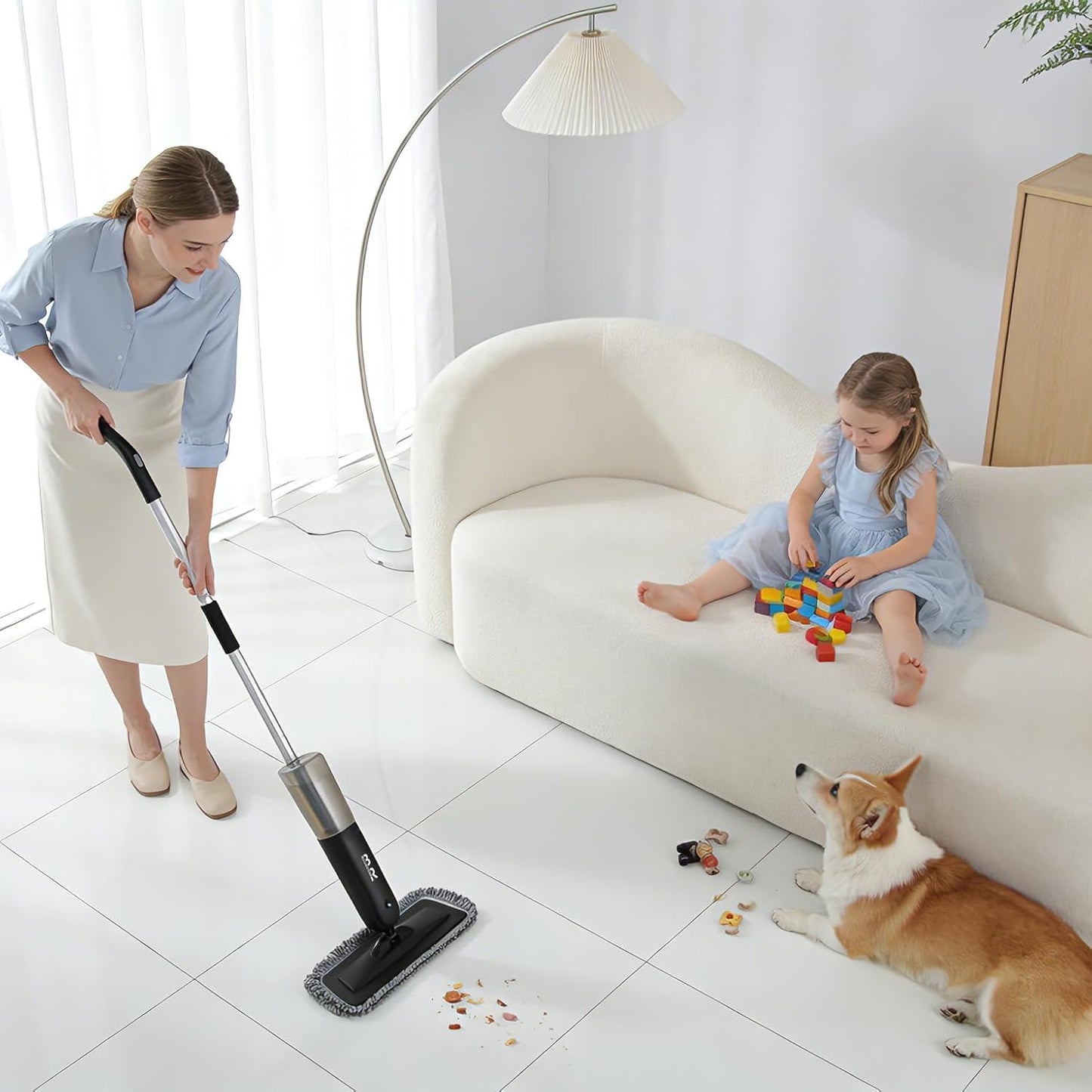 Electric Spray Mop Floor Cleaner with 2 Mopping Pads 720ml Bottle & Scraper 360° Swivel Head Lightweight Cordless Wet Dry Cleaner for Hardwood Floor Cleaning Laminate Tile Wood Vinyl & All Hard Floors