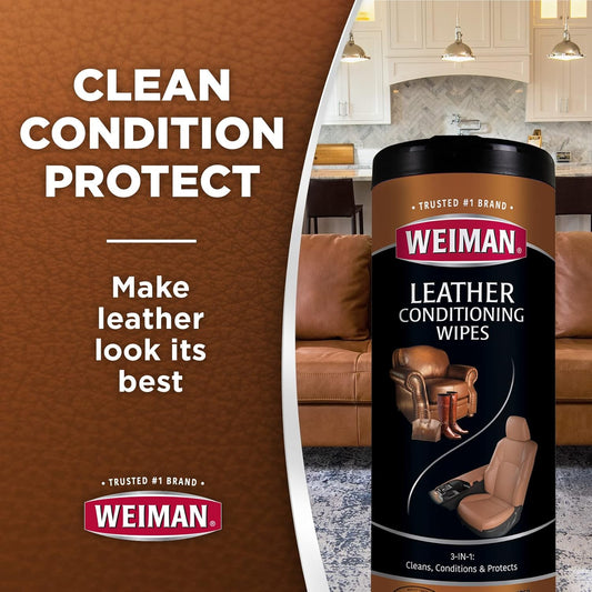 Weiman Leather Wipes - 3 Pack - Clean, Condition, Ultra Violet Protection Help Prevent Cracking or Fading of Leather Furniture, Car Seats and Interior, Shoes