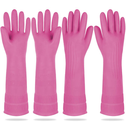 DABOGOSA Mamison 2 Pairs Reusable Waterproof Household Dishwashing Cleaning Rubber Gloves, Non-Slip Kitchen Glove (Pink, Medium (Pack of 2))