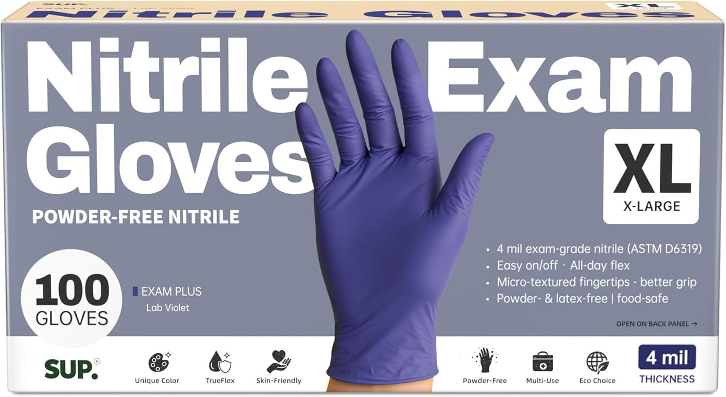 SUP Powder-Free Nitrile Exam Gloves, 100 Count Food Safe Latex-Free Medical Non-Sterile Cooking Disposable Glove, Blue Violet