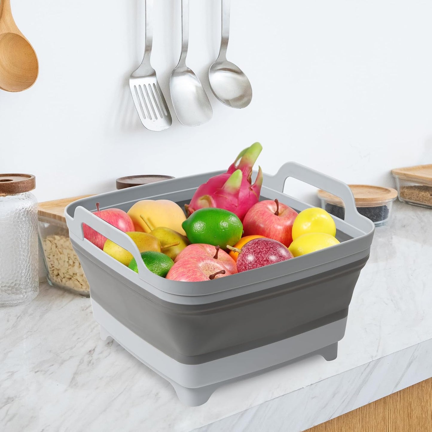 2 Pack Dishpan for Washing Dishes, 2.4Gal/9L Wash Basin with Draining Plug Carry Handles, Collapsible Bucket for Cleaning, Portable Sink, Foldable Plastic Tub