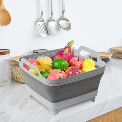 2 Pack Dishpan for Washing Dishes, 2.4Gal/9L Wash Basin with Draining Plug Carry Handles, Collapsible Bucket for Cleaning, Portable Sink, Foldable Plastic Tub