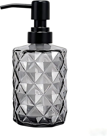 12 Oz Clear Black Glass Soap Dispenser with Plastic Pump - Refillable Liquid Hand Soap Dispenser for Kitchen Soap Dispenser for Bathroom, Hand Soap, Dish Soap