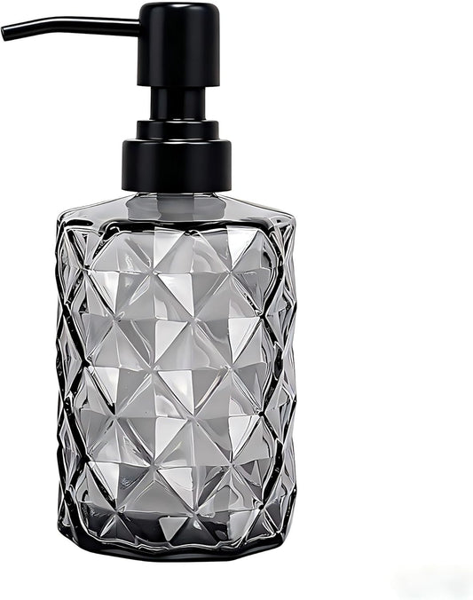 12 Oz Clear Black Glass Soap Dispenser with Plastic Pump - Refillable Liquid Hand Soap Dispenser for Kitchen Soap Dispenser for Bathroom, Hand Soap, Dish Soap