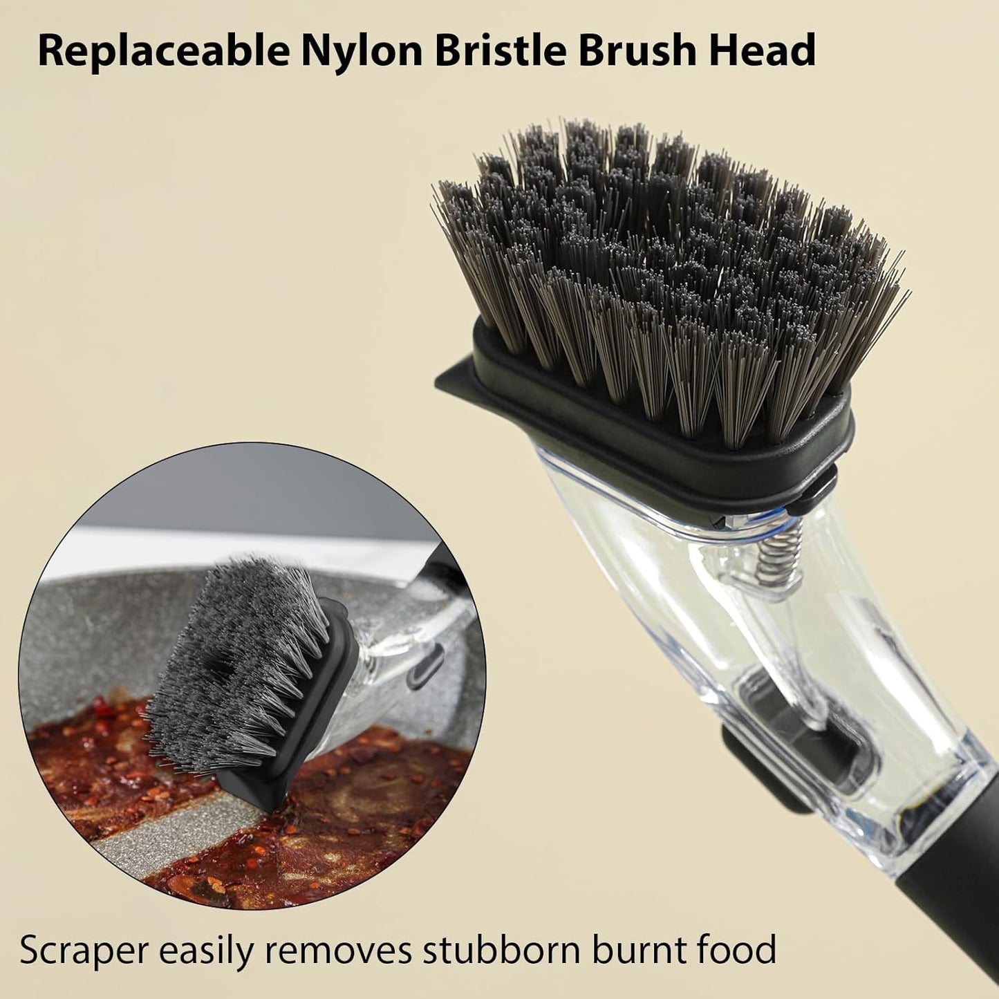 DAPOWER Soap Dispensing Dish Brush with Handle, Kitchen Scrub Brush for Dishes Pots Pans Sink Cleaning (Black)