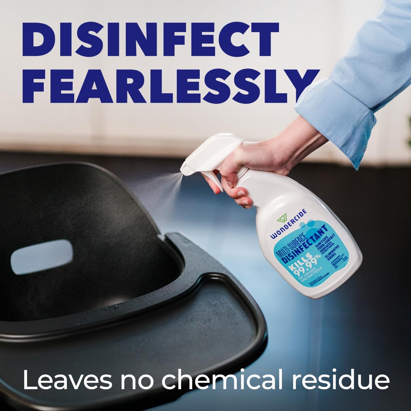 Wondercide - Multi-Surface Disinfectant Spray - Kills 99.99% Viruses & Bacteria - Fragrance Free Cleaner with Hypochlorous Acid for Home, Kitchen, Pet Areas - 32 fl oz