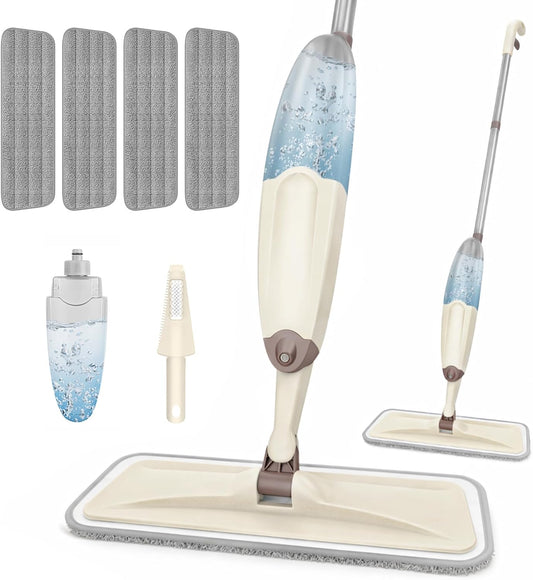 HOMTOYOU Spray Mops for Floor Cleaning: Wet Mop for Hardwood Tile Wood Laminate Vinyl - 3 Washable Microfiber Pads for Swiffer Powermop - Absorbs Pet Hair Dust