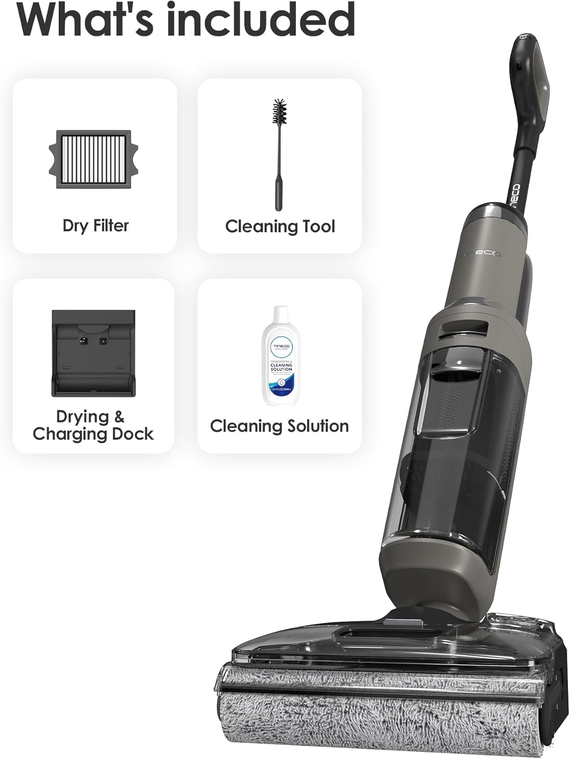 Tineco Floor ONE i5 Stretch Wet Dry Vacuum Cleaner, Vacuum & Mop in One Step, 20kpa Powerful Suction, 180° Lay-Flat Design, Anti-Tangle Design, Dual-Sided Edge Cleaning, Up to 30* Minutes Runtime