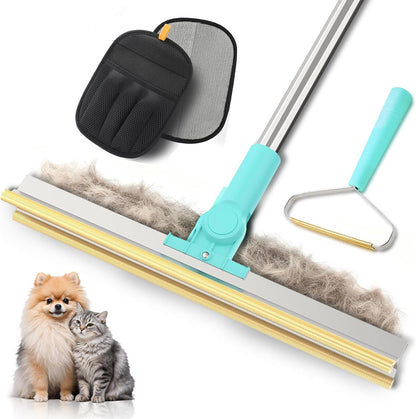 Carpet Rake for Pet Hair Removal - 3 in 1 Reusable Dog Cat Hair Remover Scraper with Adjustable Long Handle, Carpet Clean Brushes & Cat Dog Fur Rakes Scraper Broom for Couch, Rugs, Mats and Cars