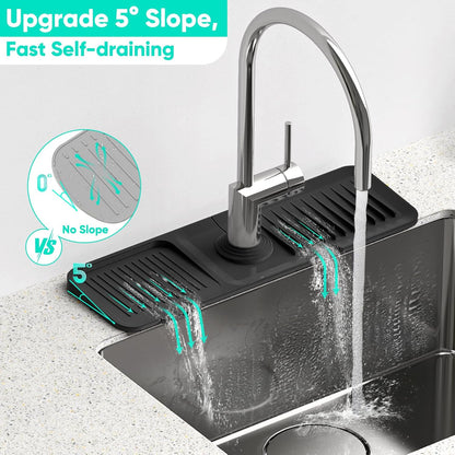 24 Inch Longer Faucet Mat for Kitchen Sink, 5° Slope Fast Self-draining, Kitchen Sink Splash Guard Silicone Sink Faucet Mat Splash Guard Kitchen Sink Area Tidy Splash Faucet Guard Draining Mat