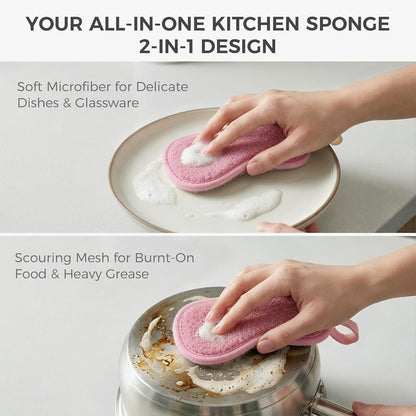 Dual Sided Kitchen Sponges and Scrubbers, 10-Pack - Microfiber & Non-Scratch Scouring Pads for Dishes, Pots, Pans, Stainless Steel, Countertops, Glass Cooktops