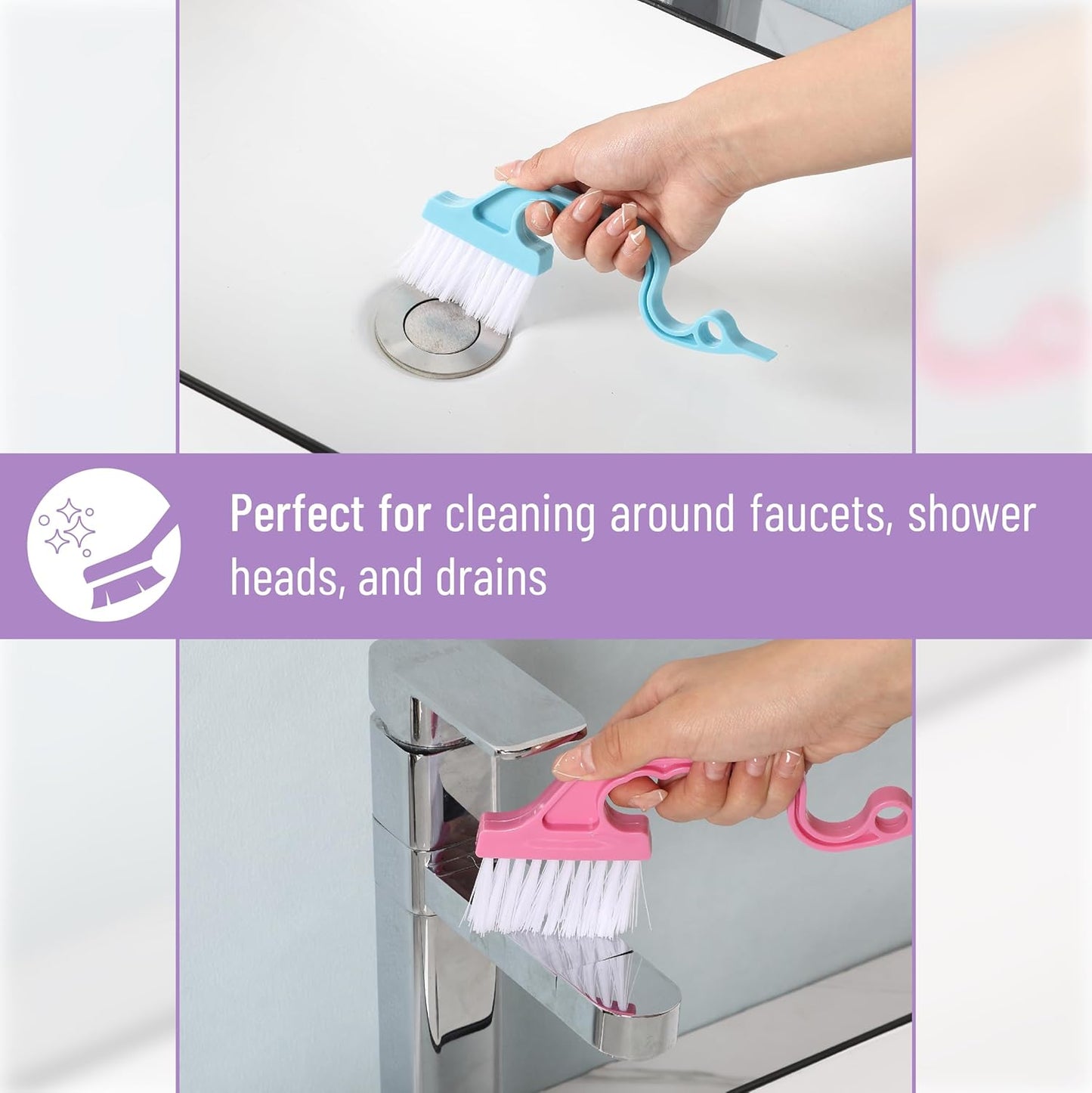 Slick- Window Track Cleaning Brush, 2 Pack, Blue Ergonomic Handle, Built-in Scraper, Multipurpose, Window Track Cleaning Tools