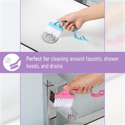 Slick- Window Track Cleaning Brush, 2 Pack, Blue Ergonomic Handle, Built-in Scraper, Multipurpose, Window Track Cleaning Tools