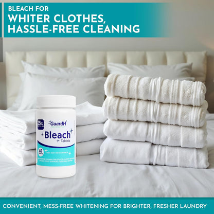 GuardH Bleach Tablets 40 Count – Multipurpose Cleaning Tablets for Laundry, Toilet Bowl, Bathroom Tile and Kitchen Surfaces – Liquid Bleach Alternative, Fast Dissolving Formula