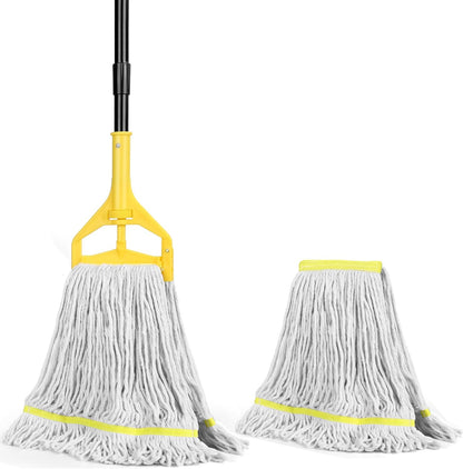 38 Qt Commercial Bucket with Side Press Wringer on Wheels, Yellow Industrial Set for Floor Cleaning, Including 1 Industrial Mop and Wet Floor Caution Sign, Beyoco