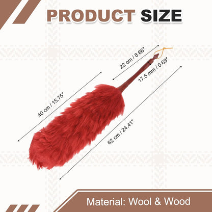 uxcell Wool Duster, 14.2" Natural Feather Cleaner Household Cleaning Duster with Solid Wooden Handle for Cleaning Fans Window Blinds Shelves Furniture, Pink