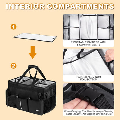 Extra-Large Wearable Cleaning Caddy With Detachable Divider,Cleaning Caddy For Cleaning Supplies Large Cleaning Supply Caddy With Adjustable Shoulder Strap & Waist Belt For Cleaners