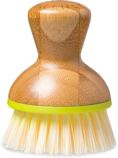Full Circle Bubble Up Bamboo Dish Brush & Ceramic Soap Dispenser – Family Safe, Formaldehyde-Free – Kitchen Scrub Brush for Dishes, Nonstick & Cast Iron, White