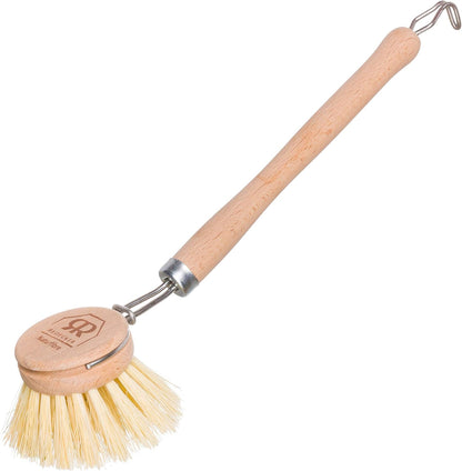 Redecker German-Made Horse Hair Bristle Dish Brush, Soft All-Purpose Scrubber for Kitchen & Household with Strong Horse Hair Bristles, 1-1/2 inch Replaceable Brush Head, Set of 2, 9-inches Long