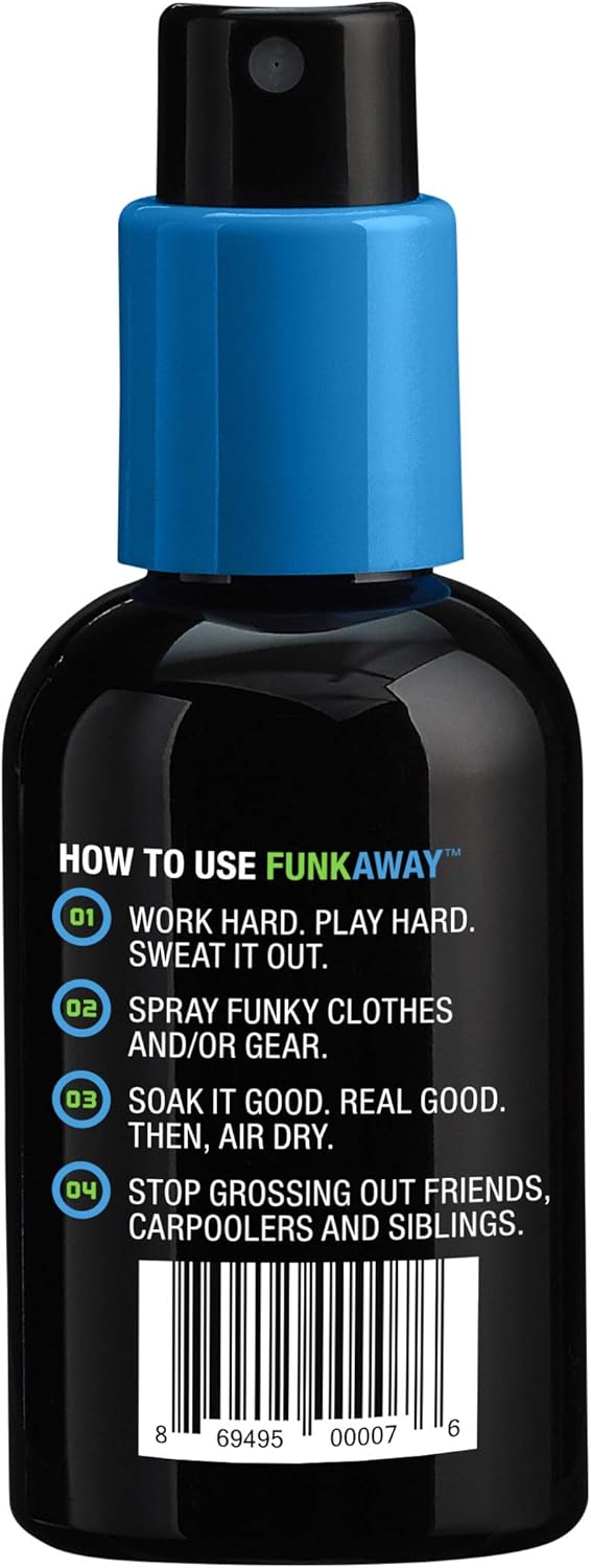FunkAway Odor Eliminator Spray for Shoes, Clothes and Gear, 3.4 oz., Non-Aerosol; Mini Size for Travel, Ideal for Gym Bag, Purse, Locker or Suitcase