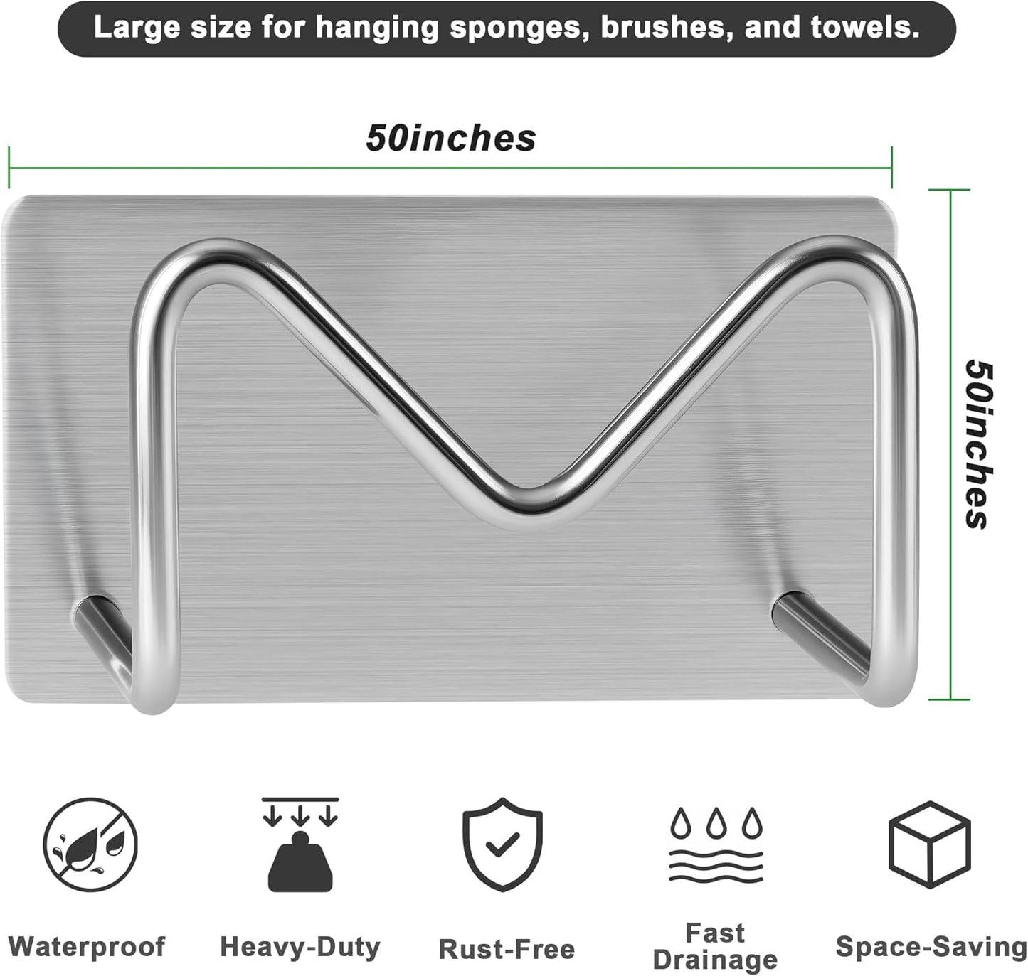 Adhesive Sponge Holder for Kitchen Sink, SUS304 Stainless Steel Scrubber Hanger Sink Caddy Accessories Storage Drain Rack Stand for Scratch Scrub Dishcloth Dishrag Steel Wool Strainer Stopper
