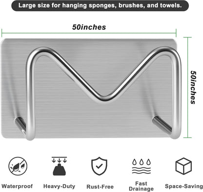Adhesive Sponge Holder for Kitchen Sink, SUS304 Stainless Steel Scrubber Hanger Sink Caddy Accessories Storage Drain Rack Stand for Scratch Scrub Dishcloth Dishrag Steel Wool Strainer Stopper