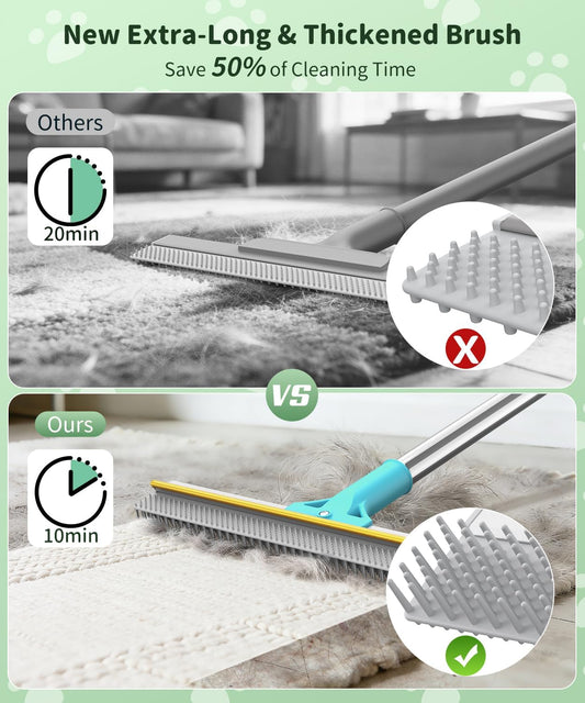Carpet Rake for Pet Hair Removal, Reusable Carpet Rake, Pet Hair Removal Broom with Extra-Long Thickened Brush, 54" Adjustable Handle, 3 Pcs Pet Hair Removal Tool for Carpet, Sofa & Stairs