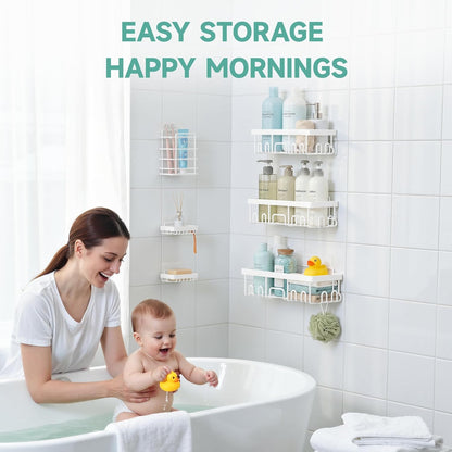 Veken Shower Caddy 6-Pack, Advanced Rustproof Design, No Drilling Adhesive Shelves, Rack with Soap Holder, Large Capacity Bathroom Organizers and Storage, Wall-Mounted, Gifts for Women Mom