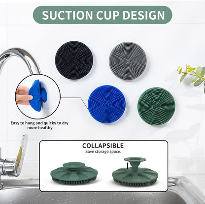 Silicone Sponge, BEAUTAIL Non-Scratch Scrub Sponges for Washing Dishes, Kitchen Fruit Vegetable Cleaning Brush, Long Lasting and Reusable Dishwashing Scrubber, Suction Up Hang Designed, 1 Pack, Gray
