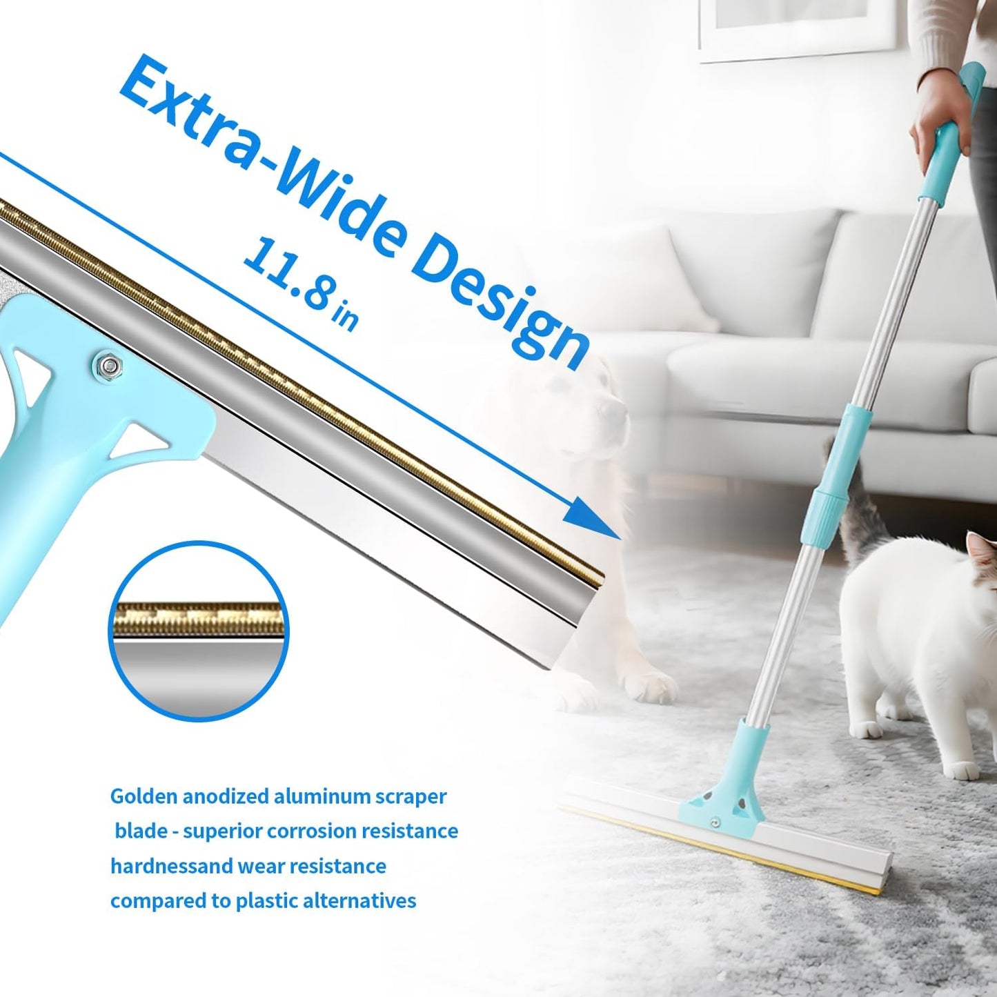 Carpet Rake for Pet Hair Removal 3-Section Dog Hair Remover Broom for Couch, Rug Fluffer for Matted Carpet, Reusable Tool for Furniture, Stairs & Car Interiors