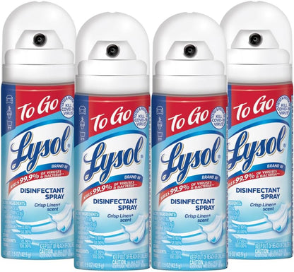 Lysol To Go Disinfectant Spray, Travel Size Sanitizing, For On-the-Go Disinfecting and Deodorizing, Crisp Linen, 1.5 Fl. Oz (Pack of 4)