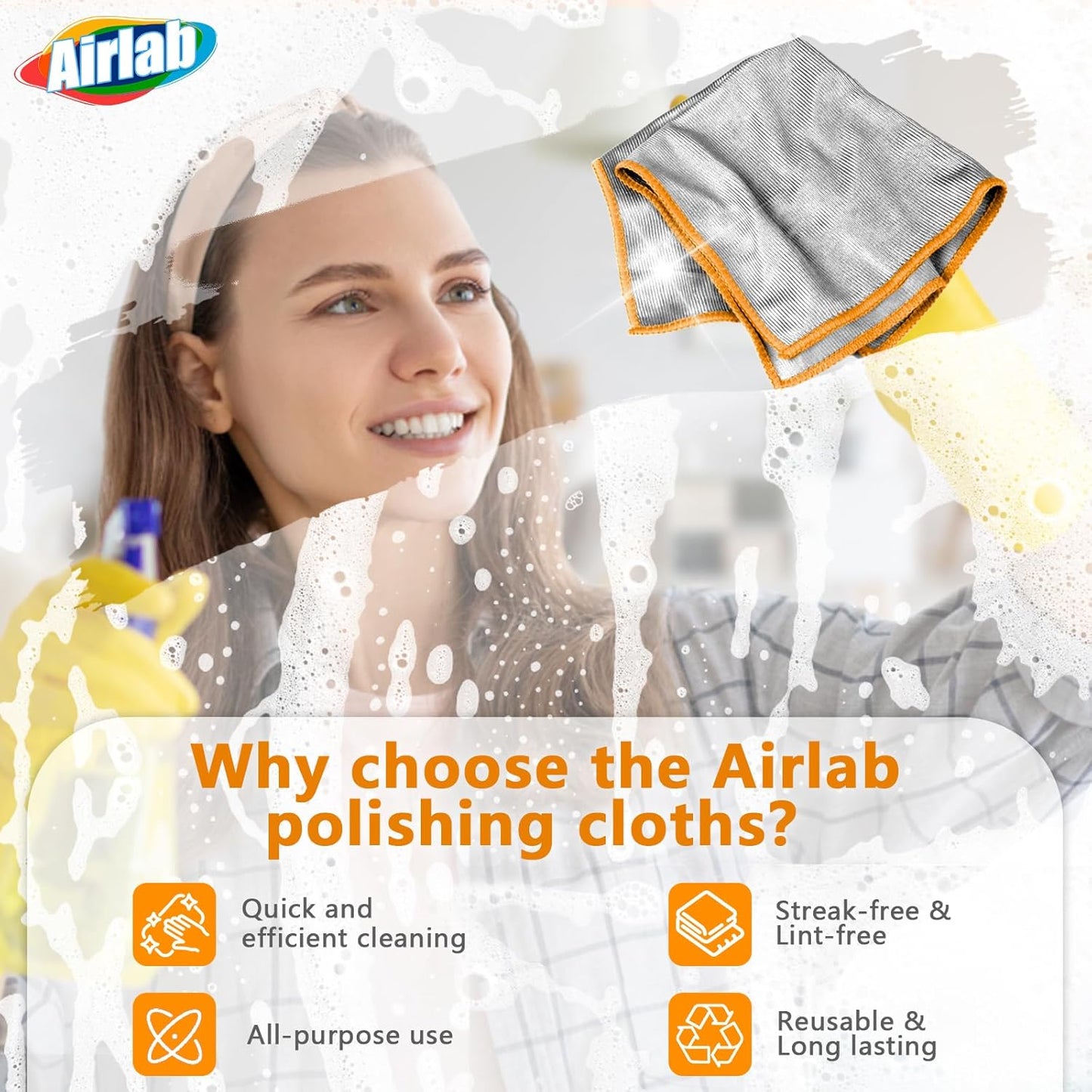 Glass Polishing Cloth Streak Free Miracle Cleaning Cloth Lint Free Microfiber Cleaning Rags for Glasses Kitchen Dish Mirrors Easy Clean, Pack of 6, 12" x 12"