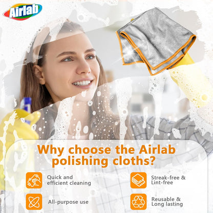 Glass Polishing Cloth Streak Free Miracle Cleaning Cloth Lint Free Microfiber Cleaning Rags for Glasses Kitchen Dish Mirrors Easy Clean, Pack of 6, 12" x 12"