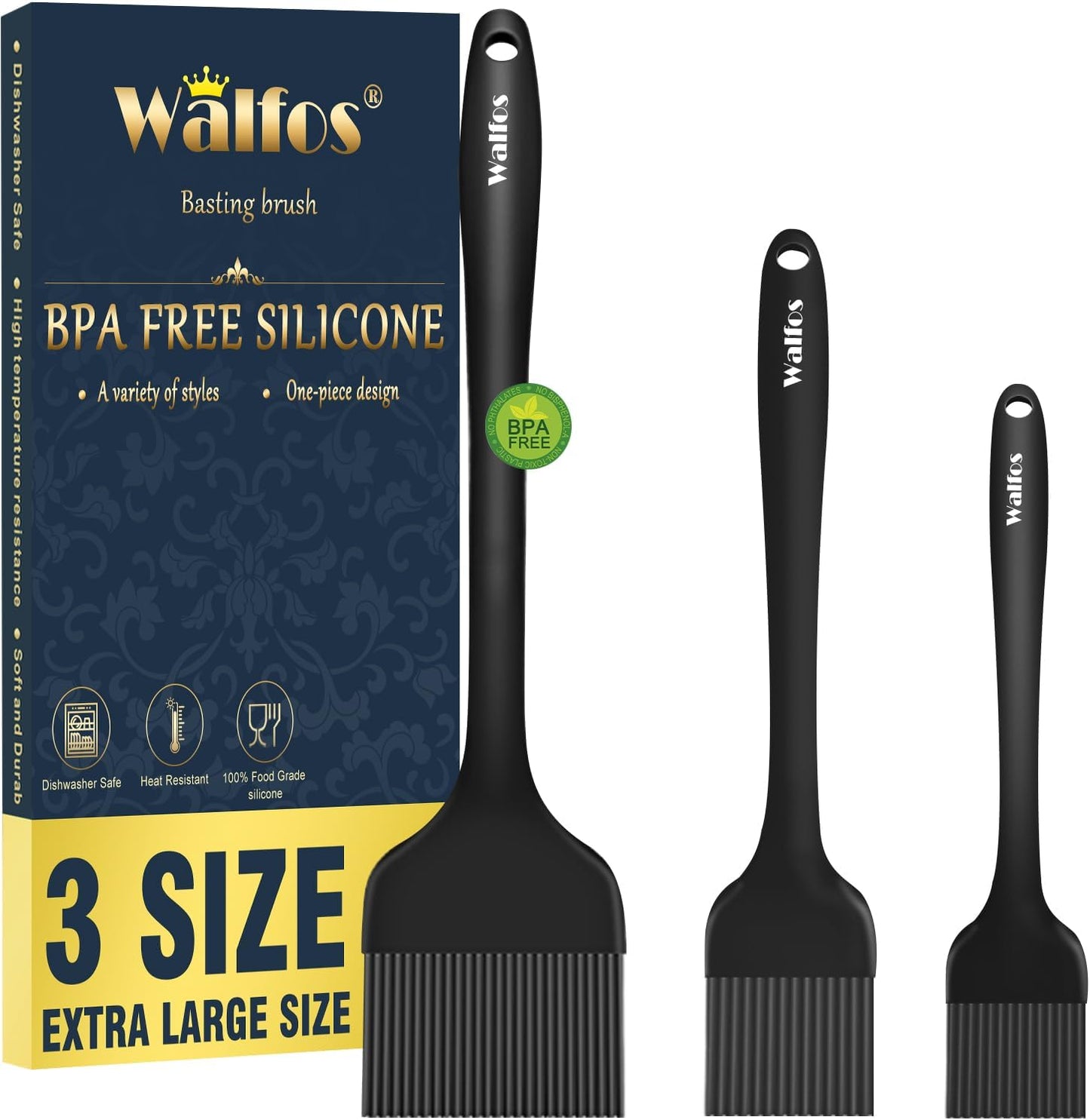 Walfos Silicone Basting Pastry Brush, Heat Resistant Pastry Brush Set, Strong Steel Core and One-Pieces Design, Perfect for BBQ Grill Baking Kitchen Cooking, BPA Free and Dishwasher Safe, 2 Pcs (Blue)